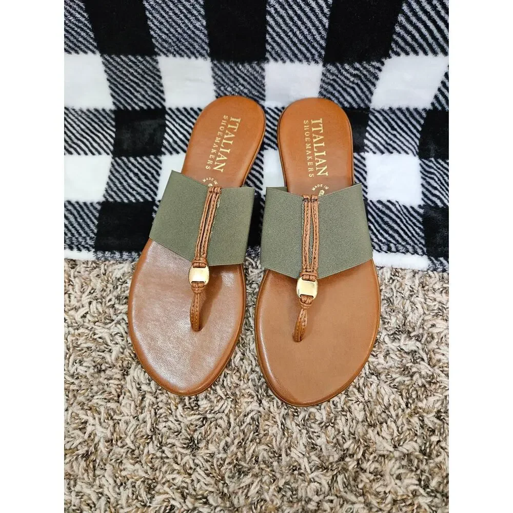 Italian Shoemakers Italy Womens Size 10 Olive Thong Slide Sandals Comfort